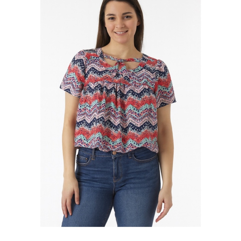 Japna Women's Chevron Blouse in Red, Blue, and White
